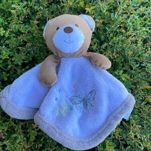 just born security blanket teddy bear w/ purple blanket butterfly embroidered